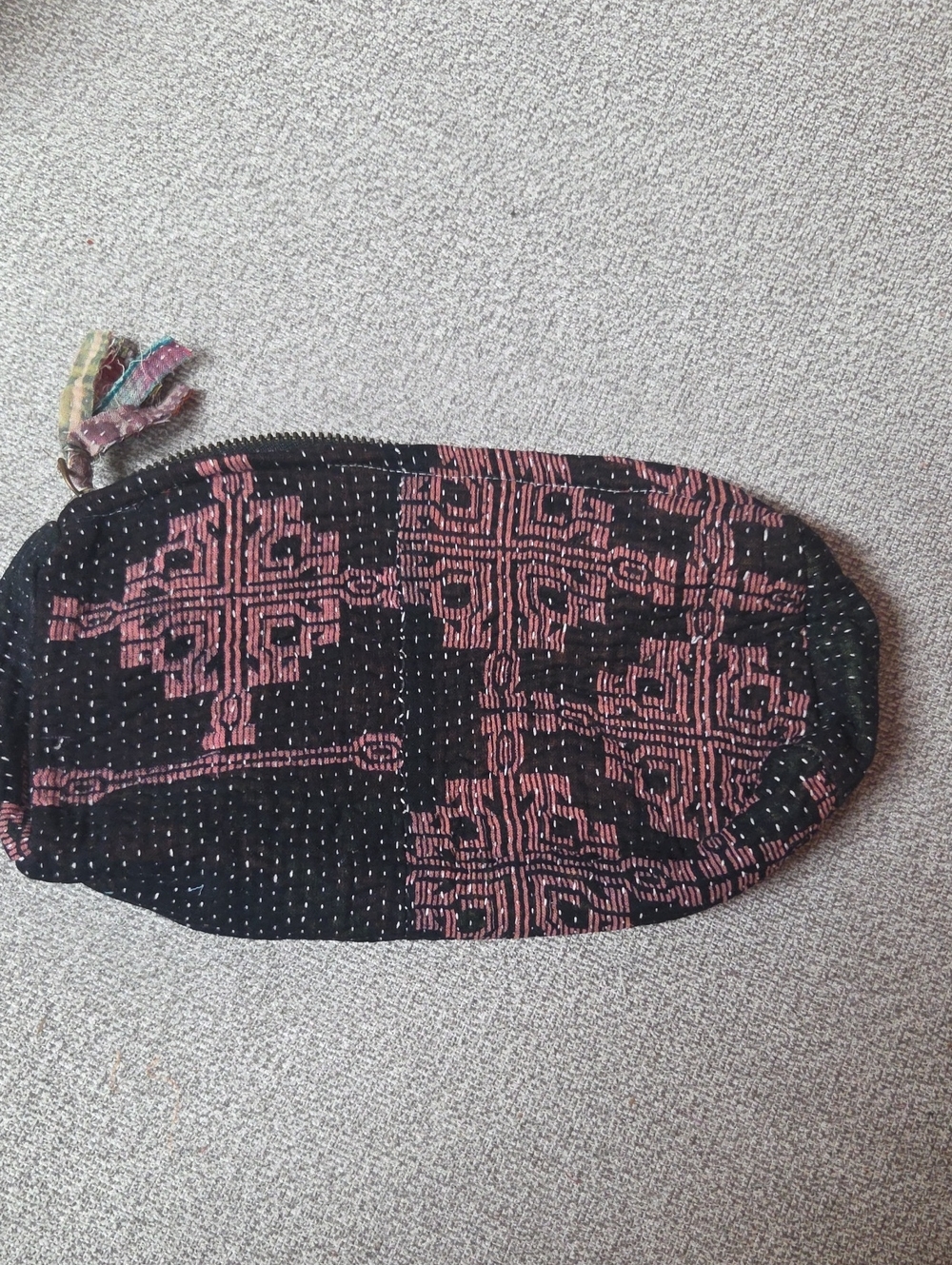 Handcrafted Black & Pink Patterned Kantha Pouch #60